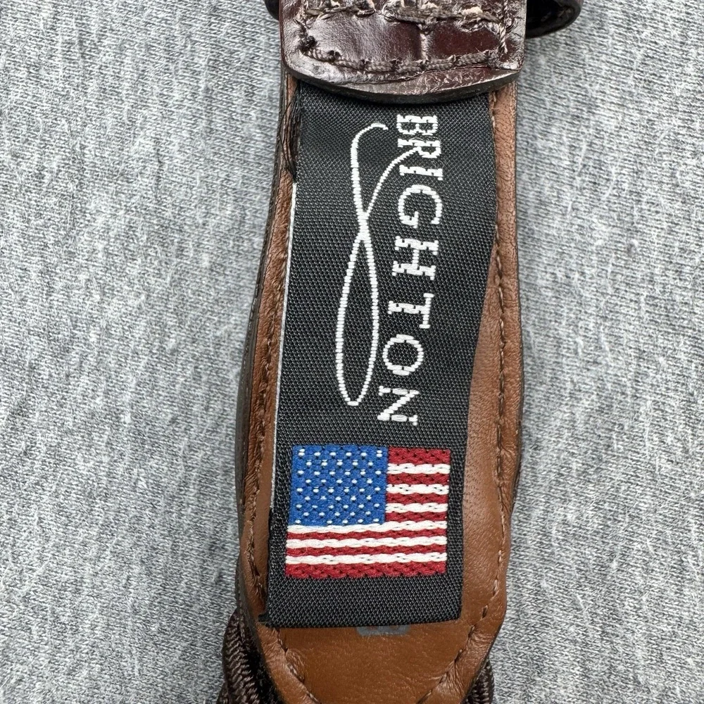 Brighton 33508 Belt Size‎ 38 Woven Stretch Brown Leather Croc Trim Brass Buckle